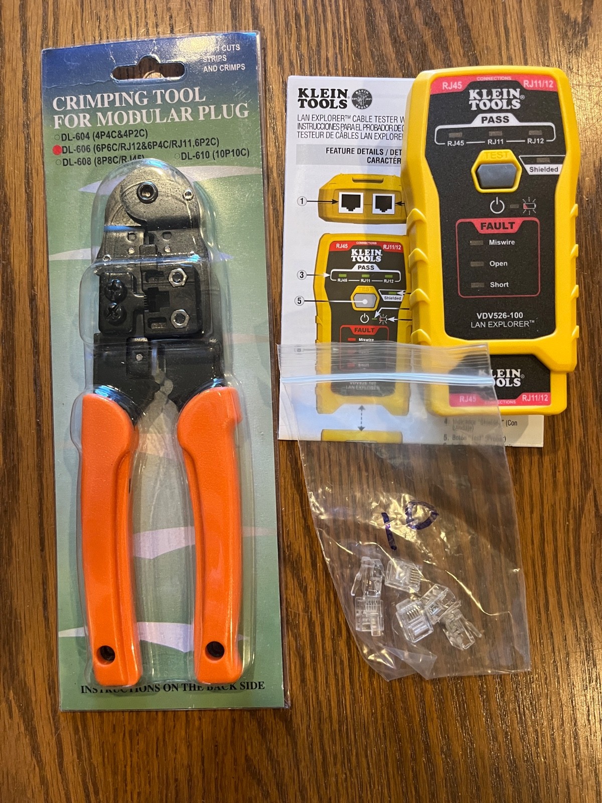 Klein  Cable Tester RJ11 RJ12 RJ45 with Crimping Tool & 6 Connectors (Used)