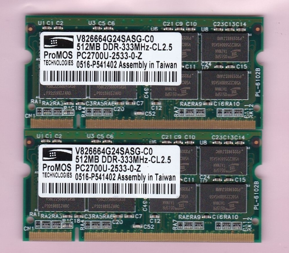 1GB 2x512MB PC2700S V826664G24SASG-C0 PROMOS DDR-333 LAPTOP RAM MEMORY KIT DDR1