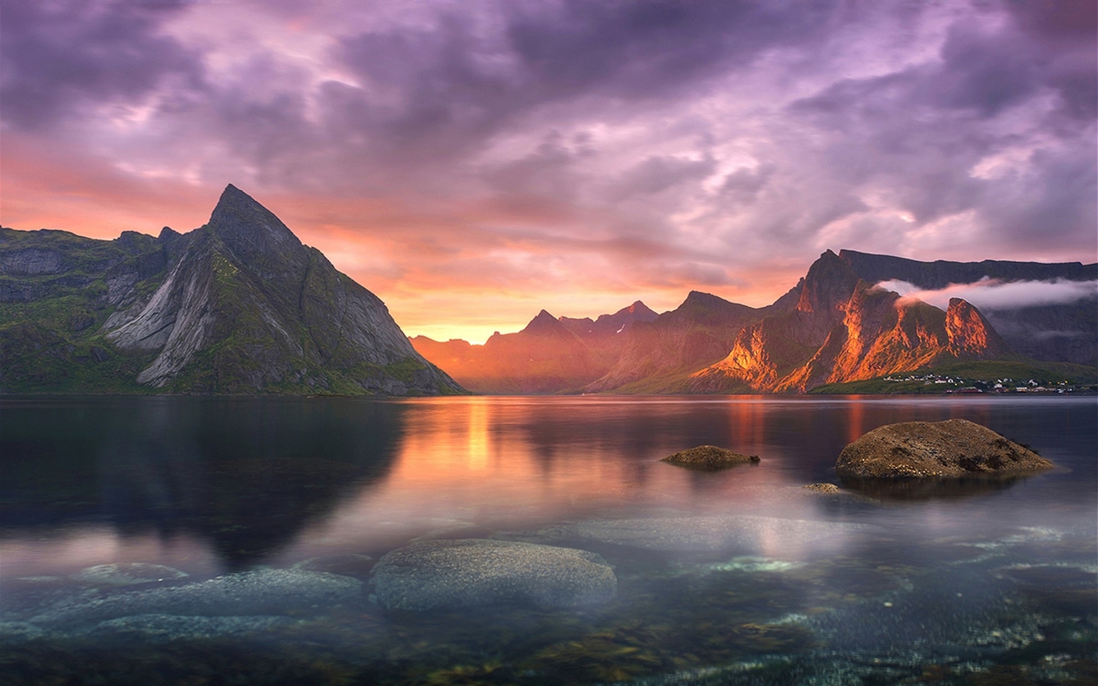Landscape nature lake sunset mountains clouds sun rays Custom Gaming Mat Desk