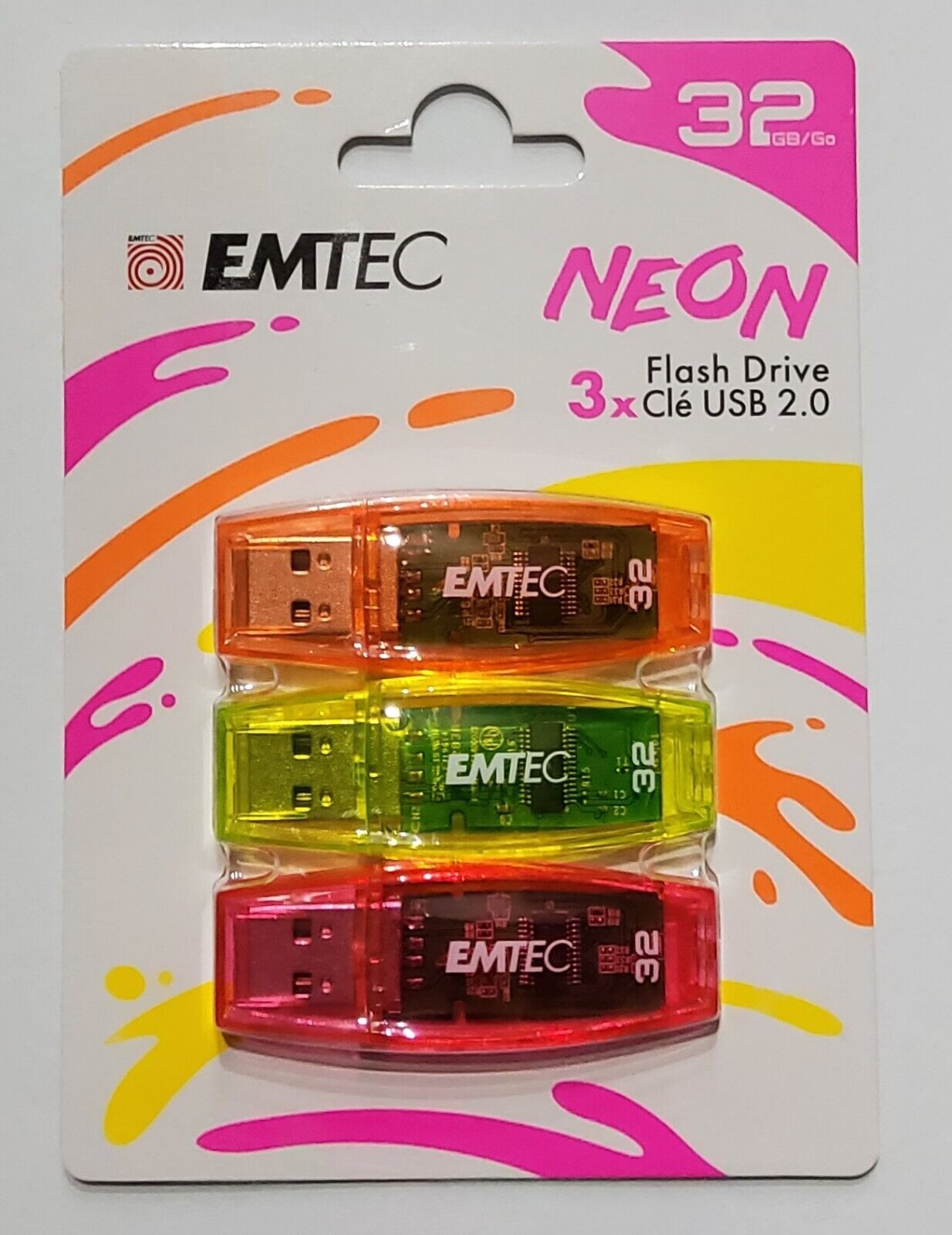 EMTEC NEON C410 USB 2.0 32GB Flash Drive 3-Pack