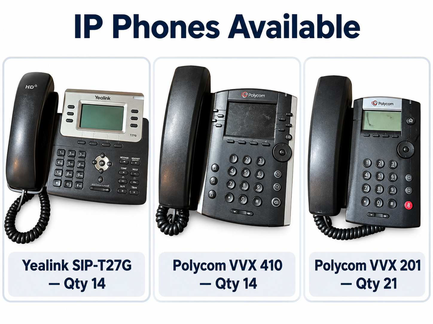 Lot of 49 Polycom/Yealink IP Phones SIP-T27G VVX 410 VVX 201 w/ Stand & Reciever
