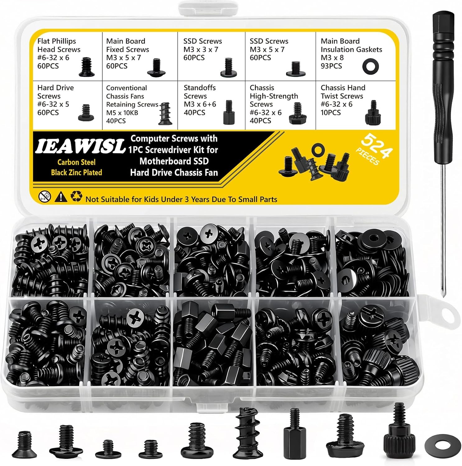 524PCS Computer Screw Kit Motherboard Standoffs PC DIY Builds Hardware