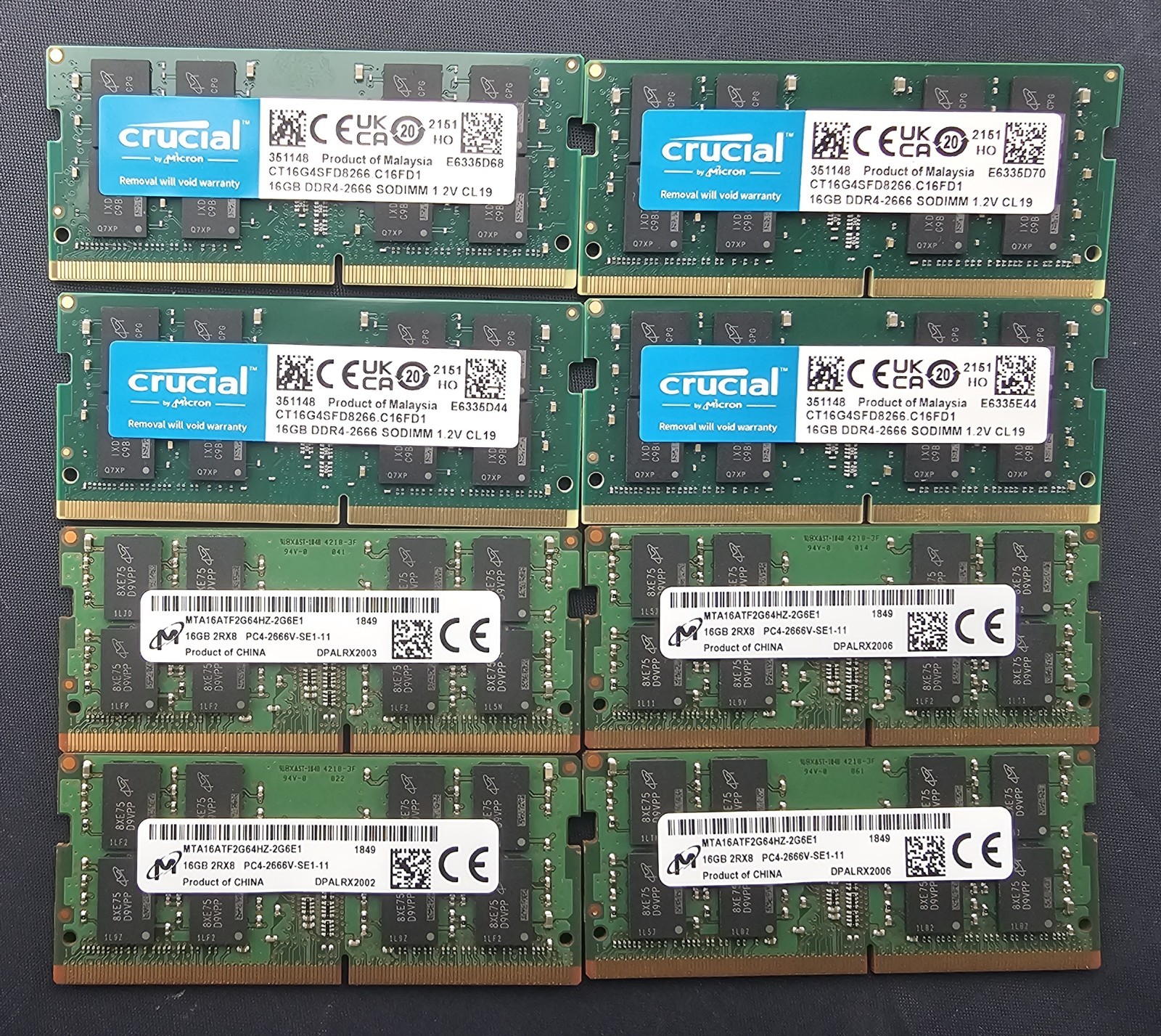 One 32GB Set Matched Pairs 2x16GB PC2666 DDR4 Crucial/Micron Laptop SODIMM RAM