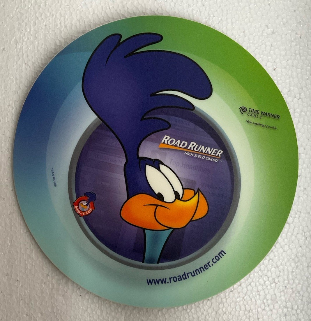 Time Warner Cable Road Runner High Speed Mousepad 8” Diameter Vintage