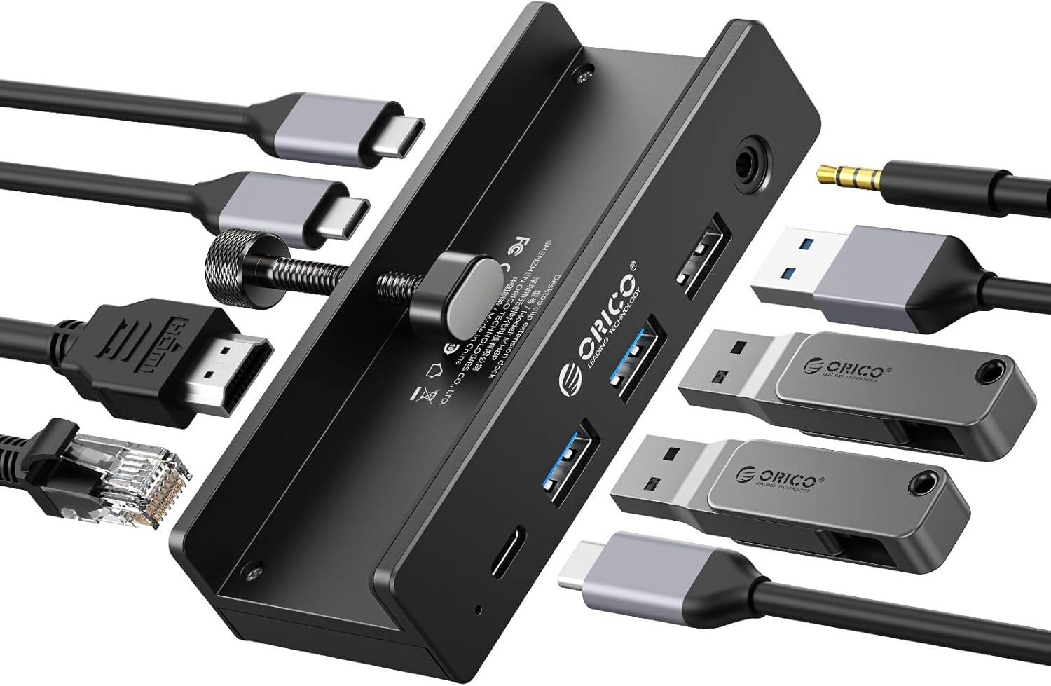 ORICO Clip Docking Station, 8-in-1 Clamp USB C Hub with 4K@60Hz HDMI, 100W PD, G