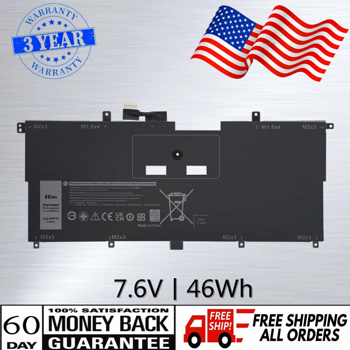✅NNF1C Battery For Dell XPS 13 9365 2in1 2017 Series NP0V3 P71G001 HMPFH 46Wh