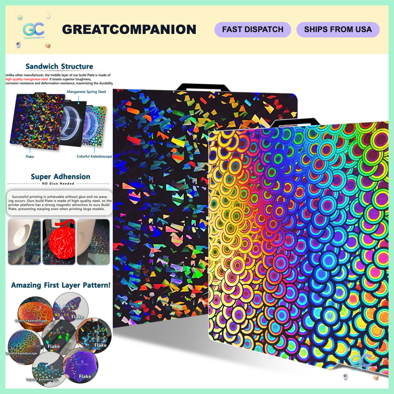 257mm Bamboo Holographic Build Plate - Double-Sided Flexible Heated Bed for 3D P