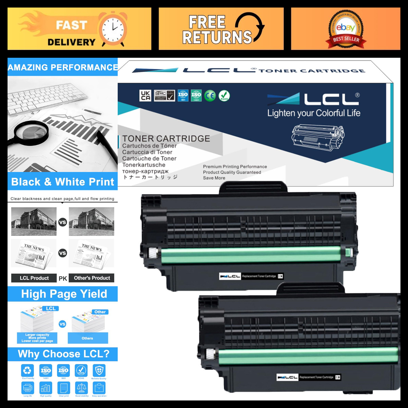 High-Yield Black Toner Cartridge Replacement for Samsung Printers (2-Pack)