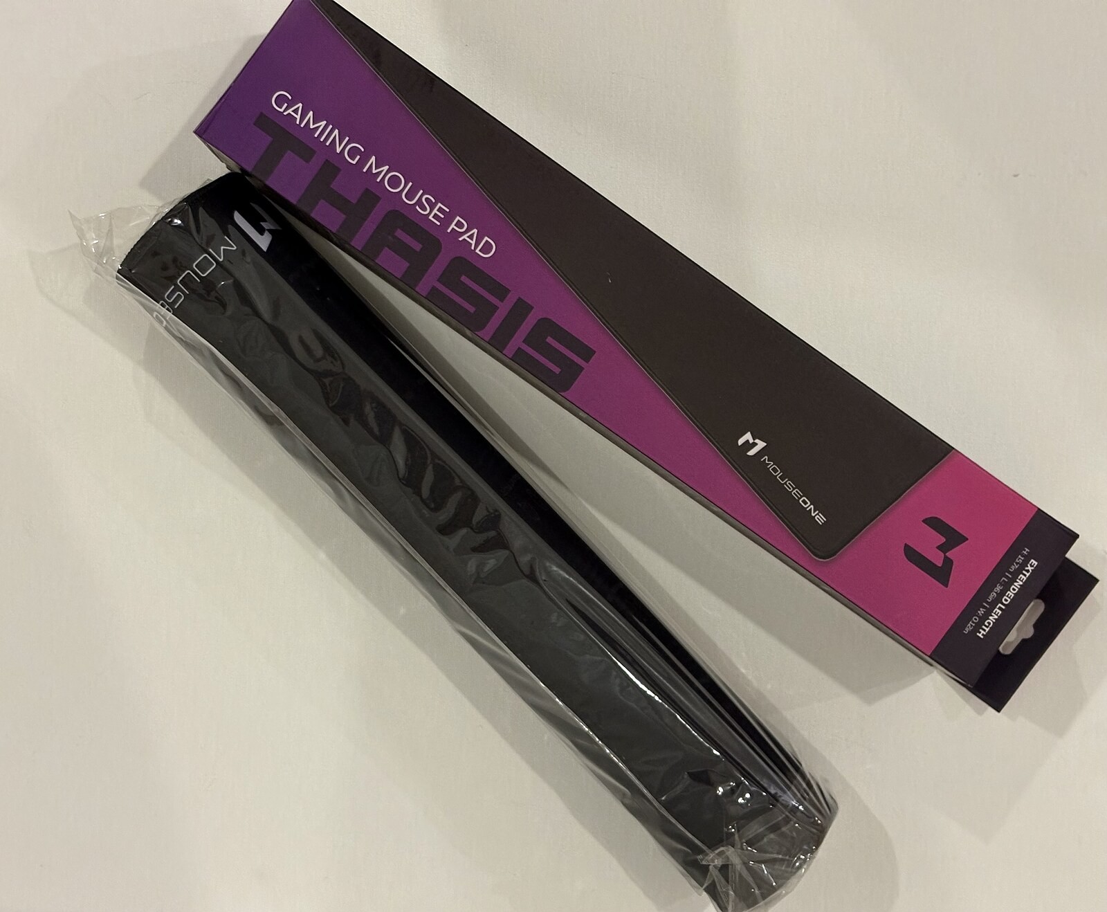 MouseOne Thasis Gaming Mouse Pad Black XL Extended 36.6x15.7 Stitched Edges