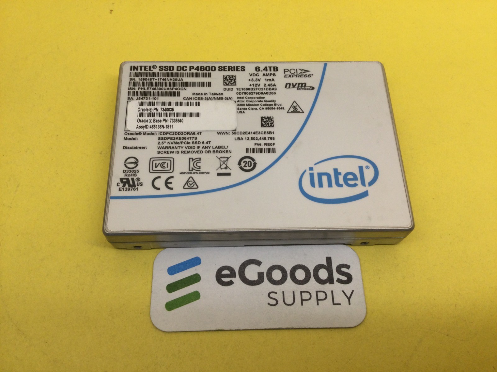 Oracle/Sun 7340035 Intel DC P4600 6.4TB PCIe NVME 2.5'' SSD SSDPE2KE064T7S
