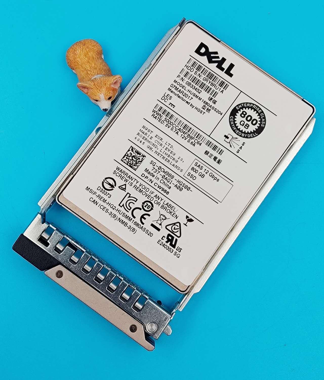 Dell 800GB 12G SAS 2.5" WI MLC SSD CW988 0CW988 HUSMM1680ASS204 G14 Tray