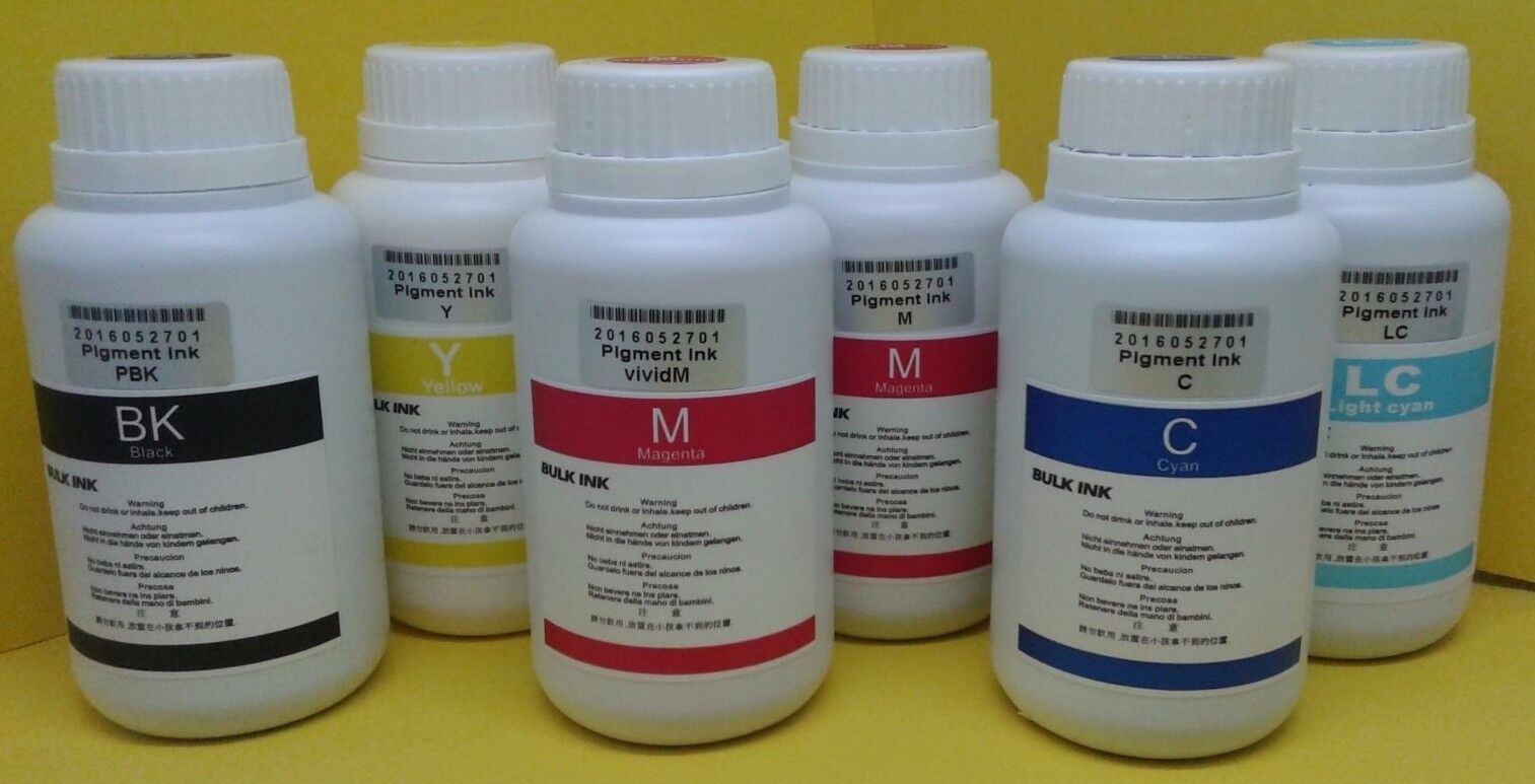 6x250ml Pigment UltraChrome Bulk Refill for Epson Compatible Pro 7500 9500 10000