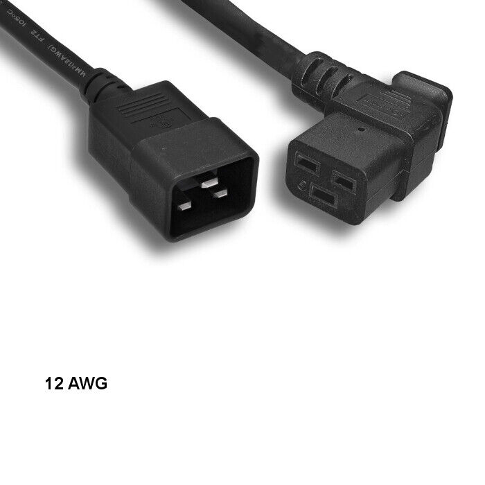 [10X] 3ft 12 AWG AC Power Cable Left Angled C19 to C20 20A/250V SJT Server