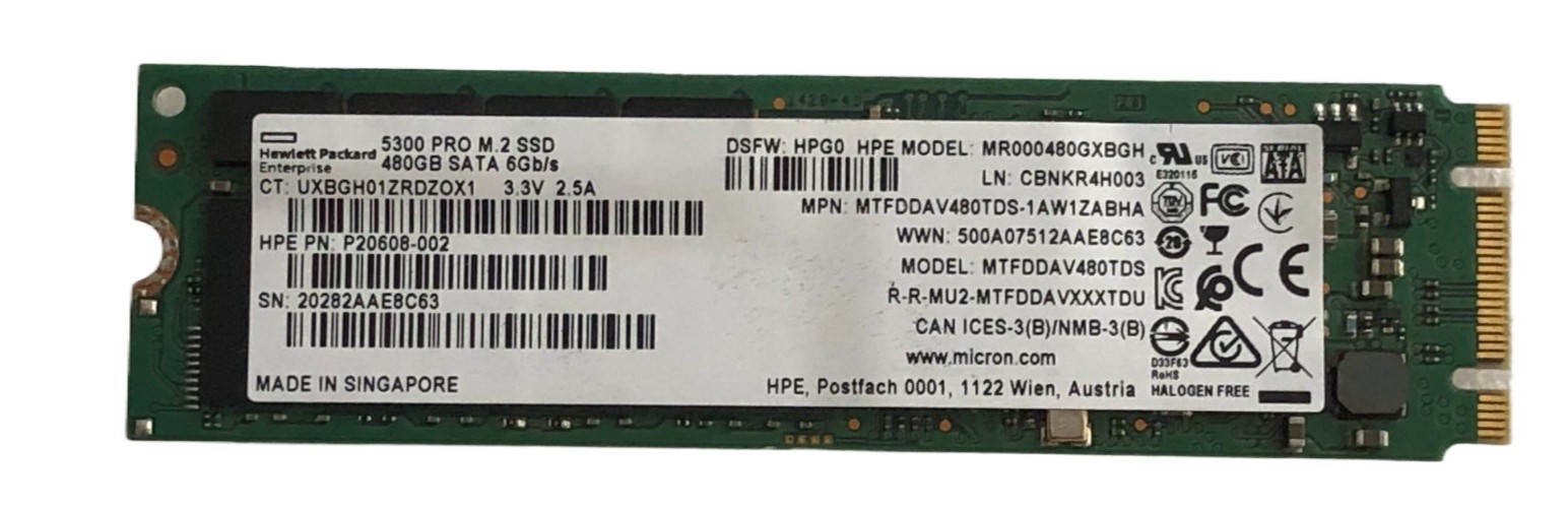 P20608-002 HPE Micron 5300 Pro 480GB M.2 2280 6Gb/sb SATA Solid State Drive SSD