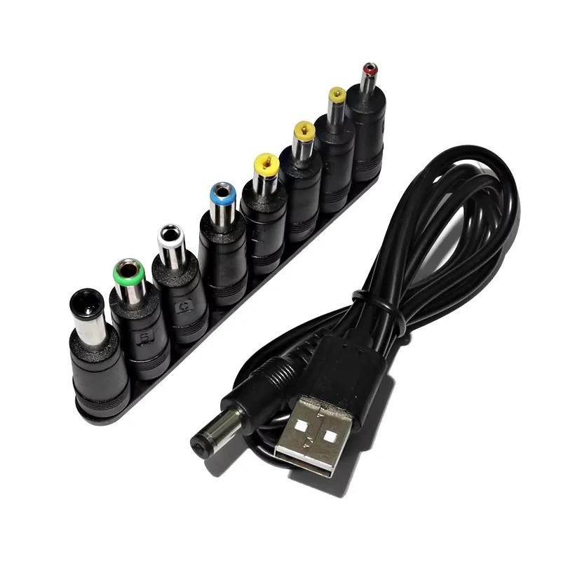 USB to DC Power Cable 5V 5.5x2.1mm Adapter Cord 8 Connector Tips CCTV TV Box