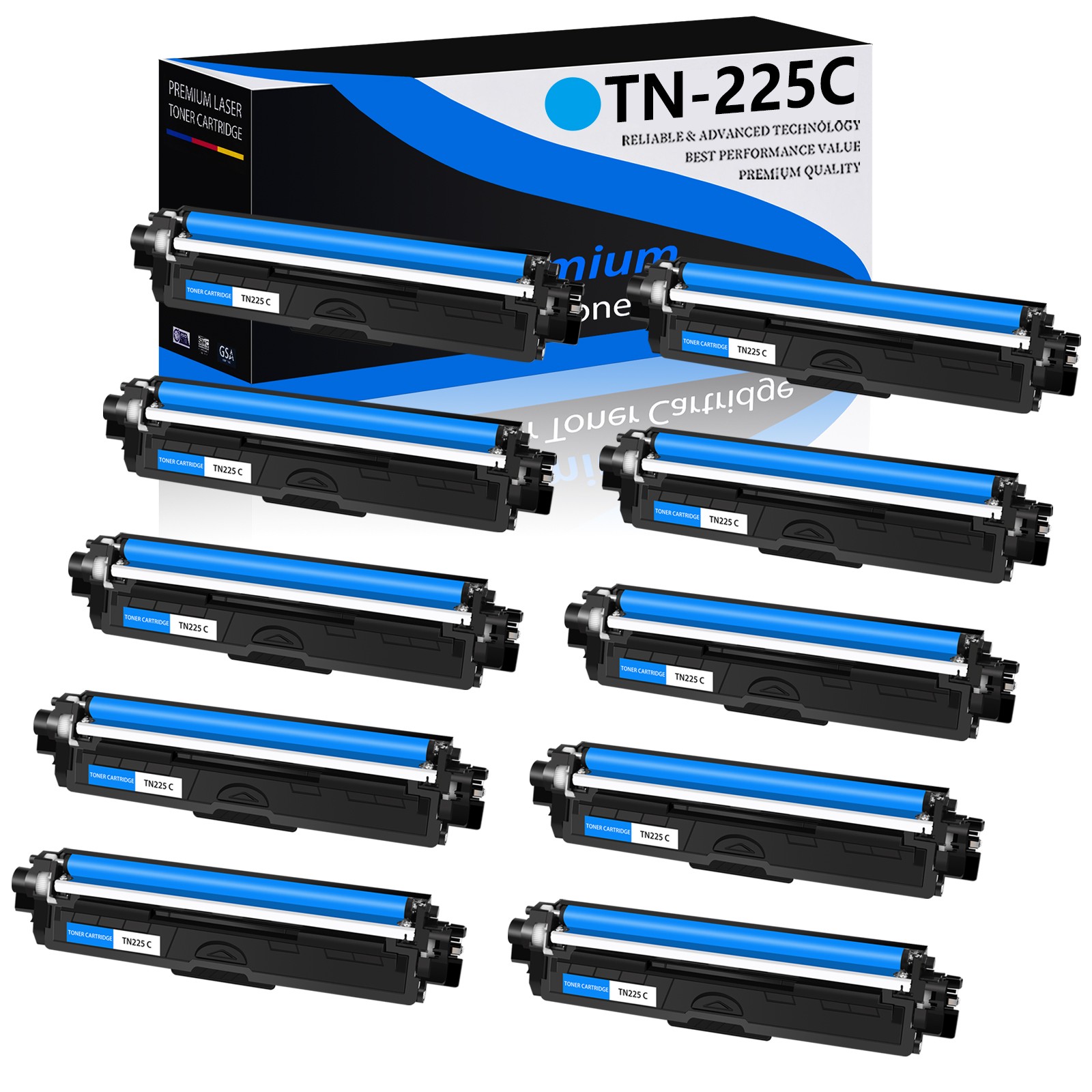 10PK TN225 Cyan Toner Cartridge for Brother MFC-9130CW MFC-9330CDW 9340CDW Hi-Y