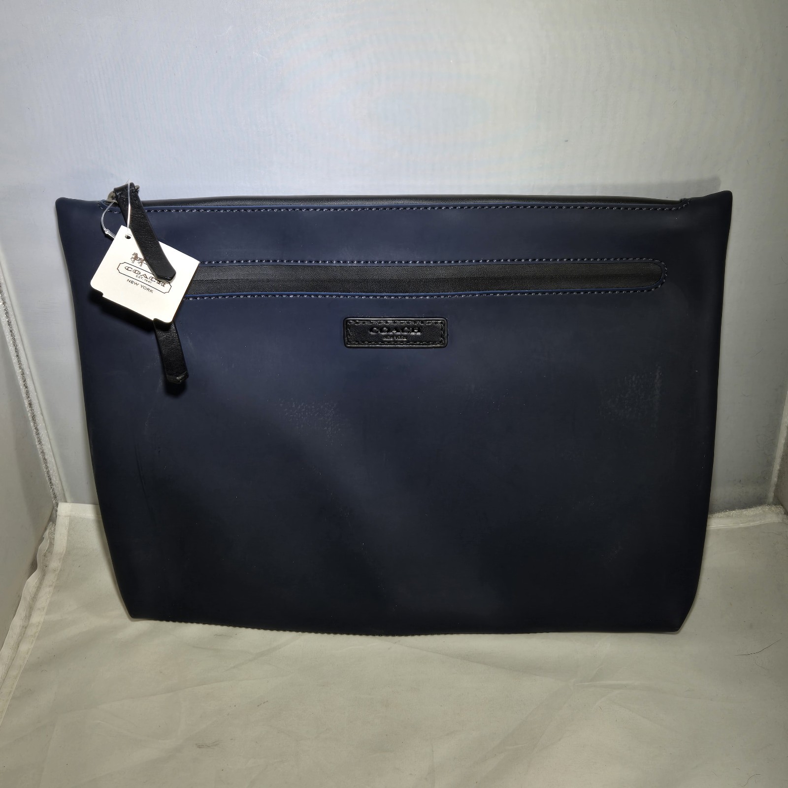 Coach blue laptop sleeve 12” x 9” Zip Top Navy Blue New With Tags