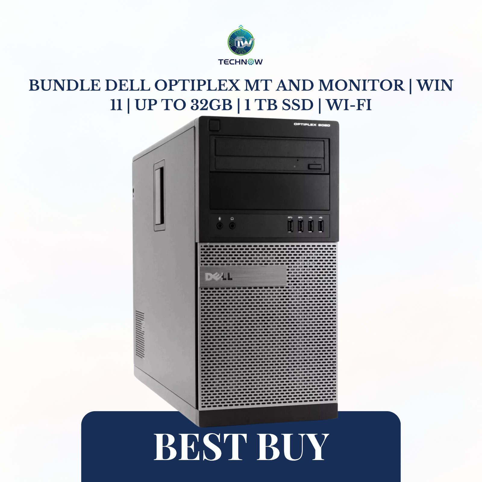 Bundle Dell OptiPlex MT and Monitor | Win 11 | Up to 32GB | 1 TB SSD | Wi-Fi