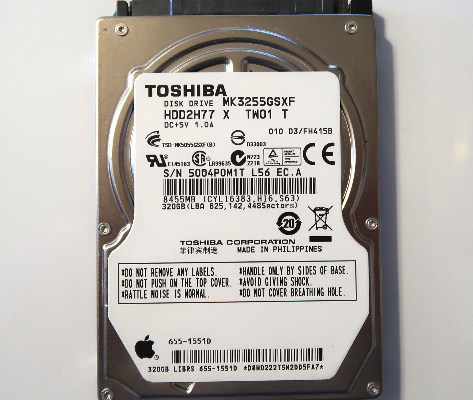 Toshiba MK3255GSXF (HDD2H77 X TW01 T) 010 D3/FH415B 655-1551D 2.5" 320gb Sata