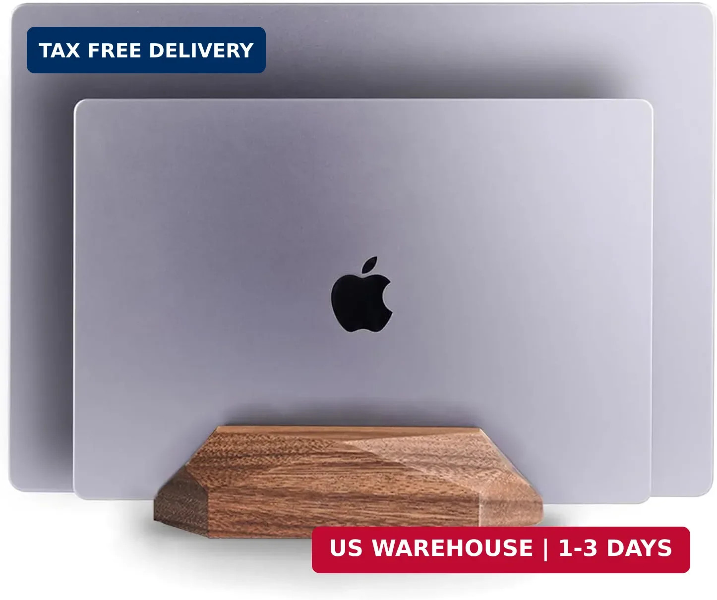 Dual Laptop Holder Adjustable Vertical Laptop Stand, 2 Slots MacBook Stand Wood,