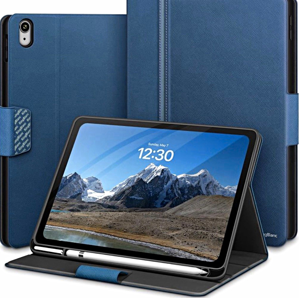 KingBlanc Blue Protective Case Stand Cover w/ Pencil Holder for iPad 11/10.9