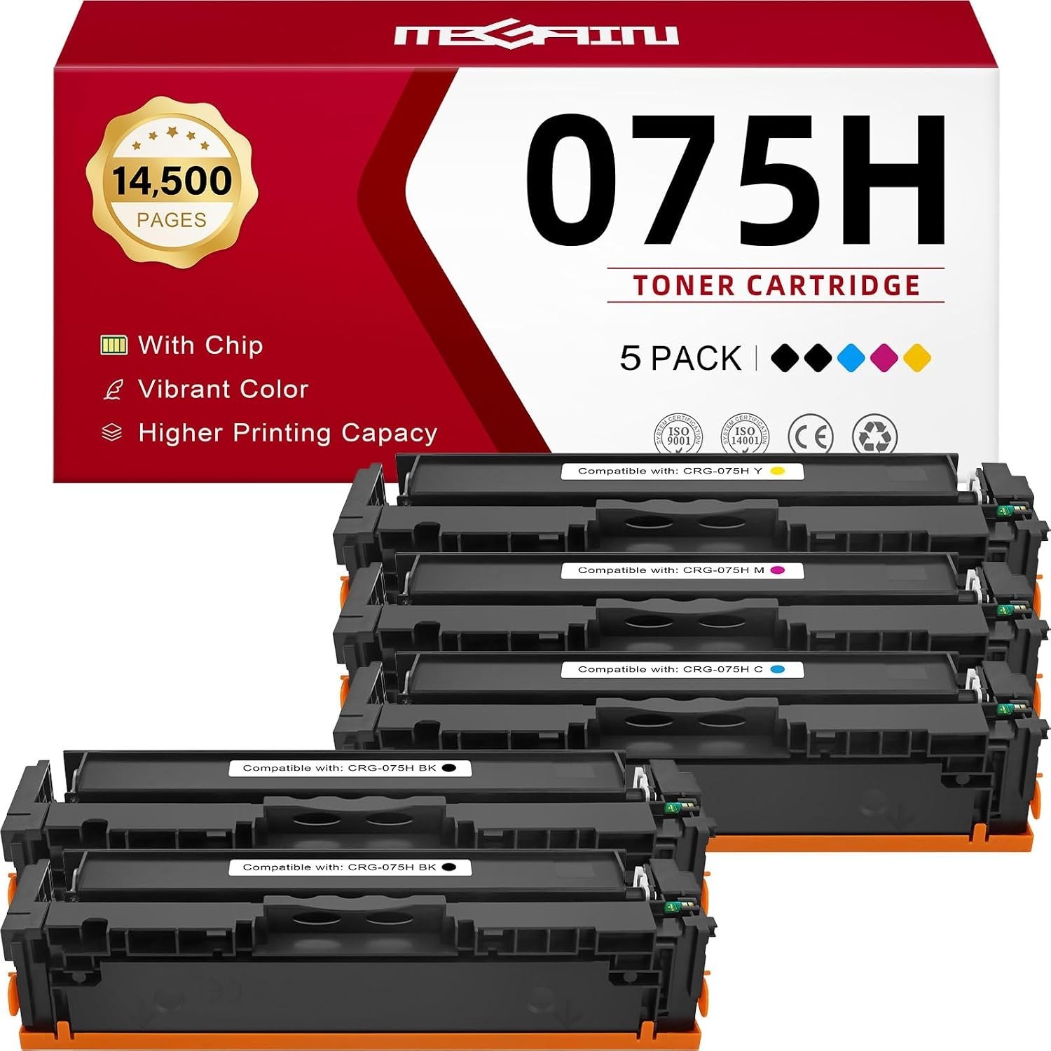 5-Pack Toner Cartridge 2-Black+Cyan+Magenta+Yellow With Chip BN 075H Compatible