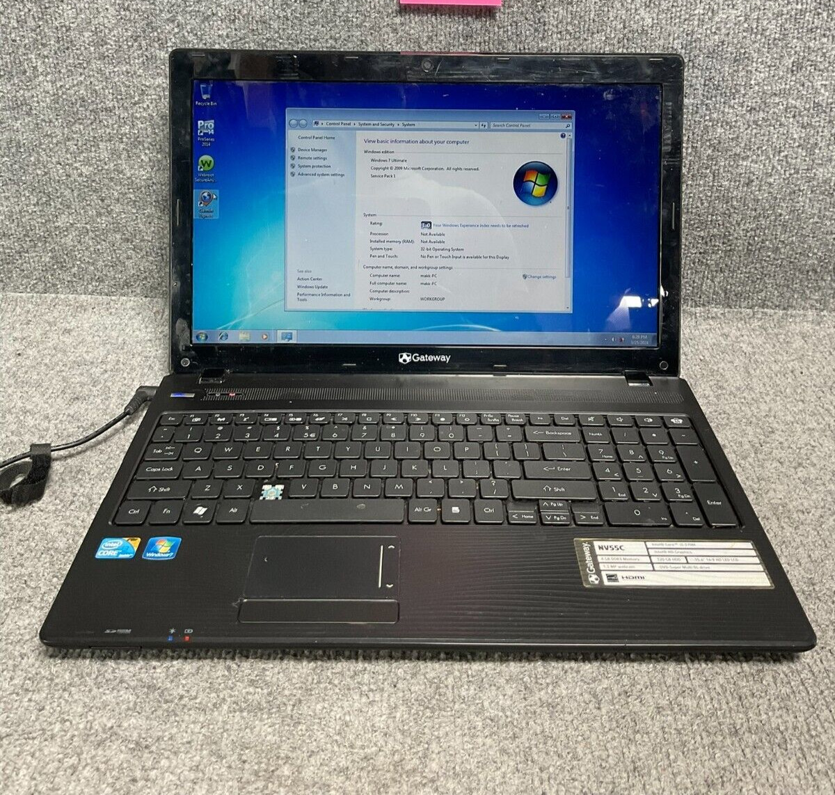 Gateway Laptop PEW91, Intel Core i3-370M, 4GB DDR3 Memory, HDMI In Black Color