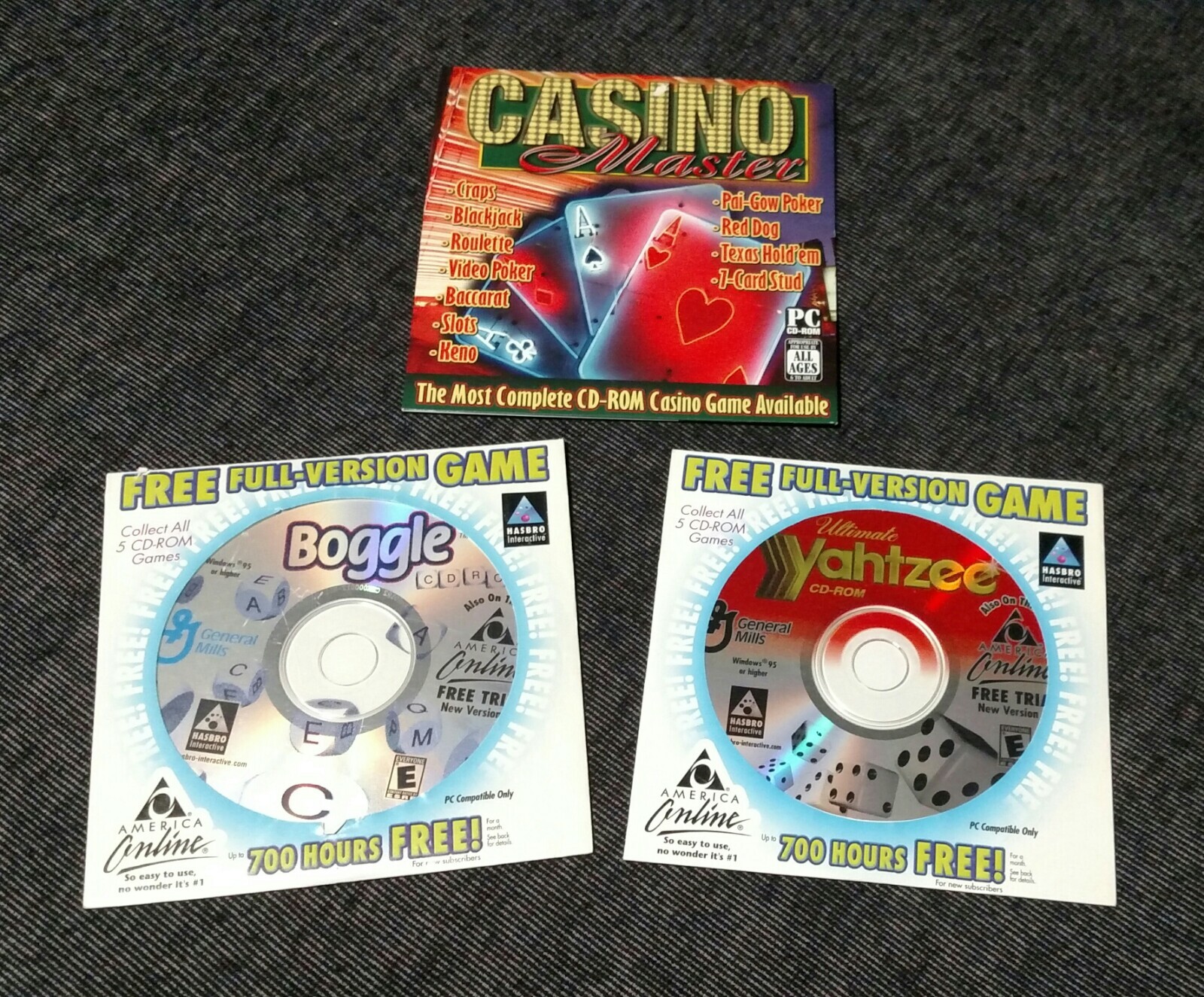 Lot of 3 Vintage CD-Rom Computer Games Casino Masters | AOL Boggle | AOL Yahtzee