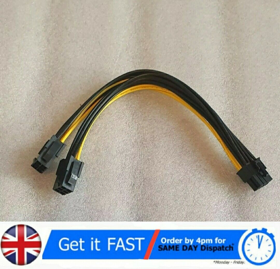 Dual 6 Pin Female To Single 8 Pin Male PCIe Graphics Power Cable 20cm FAST POST