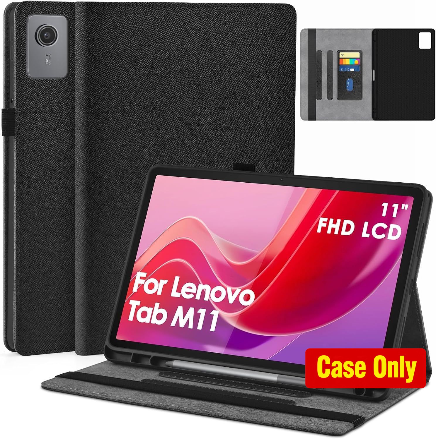 Slim Folio Case for Lenovo Tab M11 11" Tablet, S Pen Holder, Auto Sleep/Wake, Bl