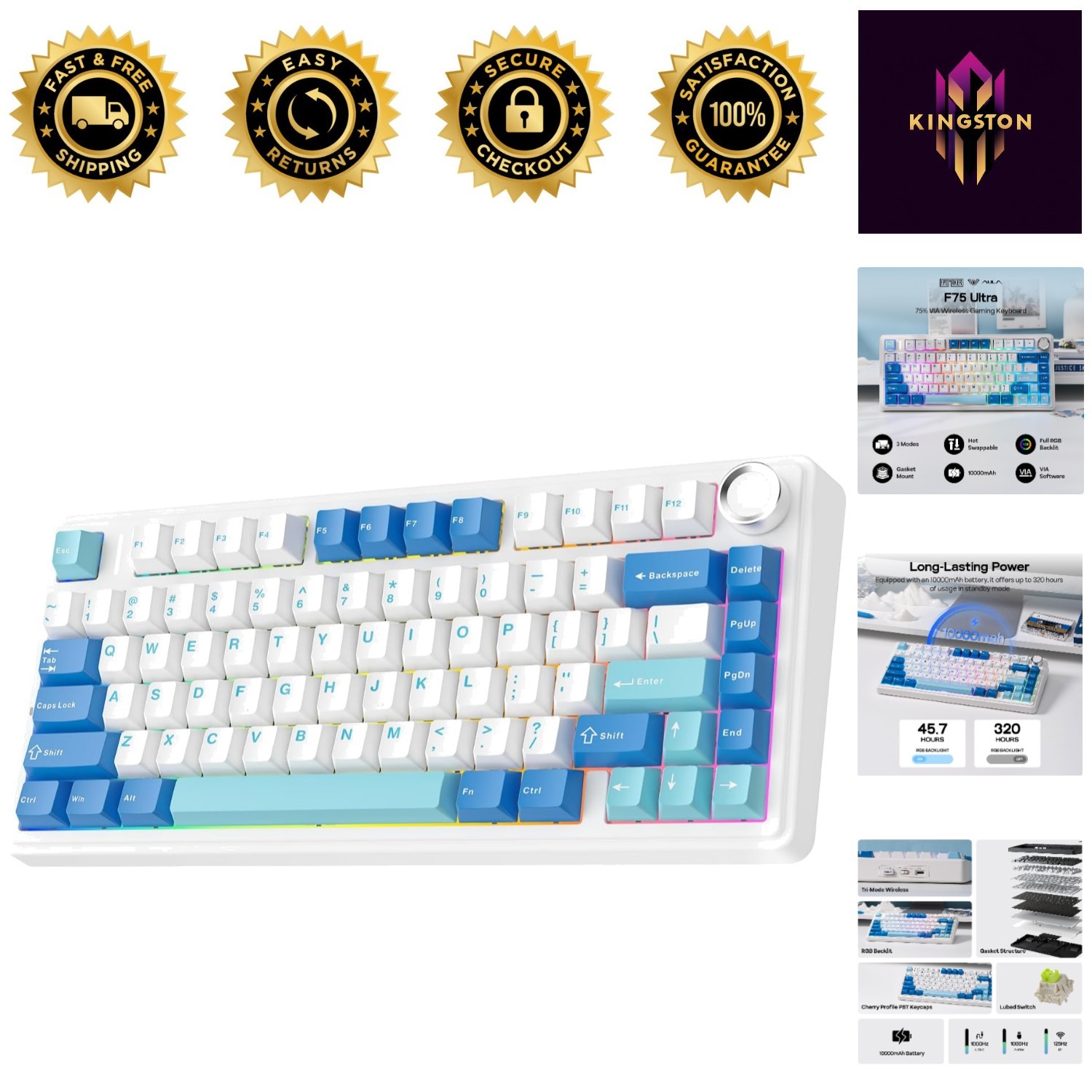 Hot-Swap RGB Gaming Keyboard - Aula F75 Ultra Wireless with VIA Customization