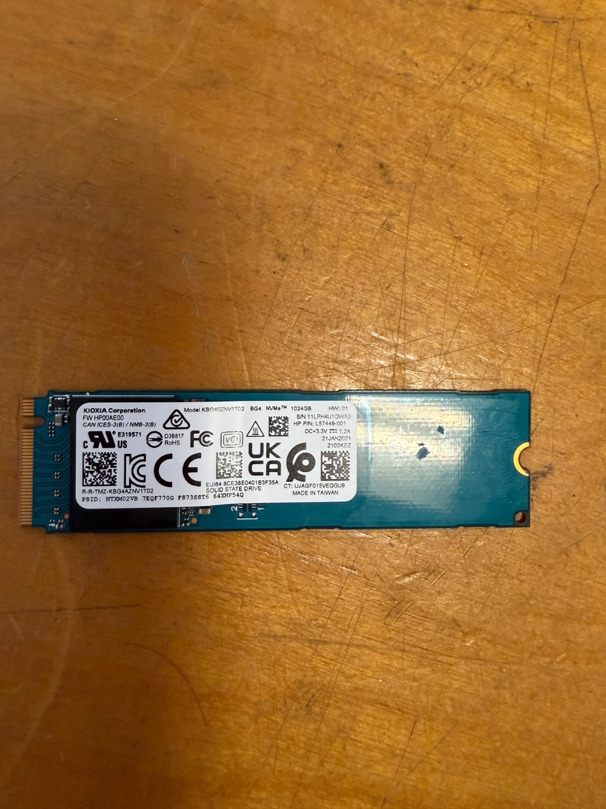 L57749-001 HP  KIOXIA(toshiba) KBG40ZNV1T02 NVME M.2 2280 1TB internal SSD