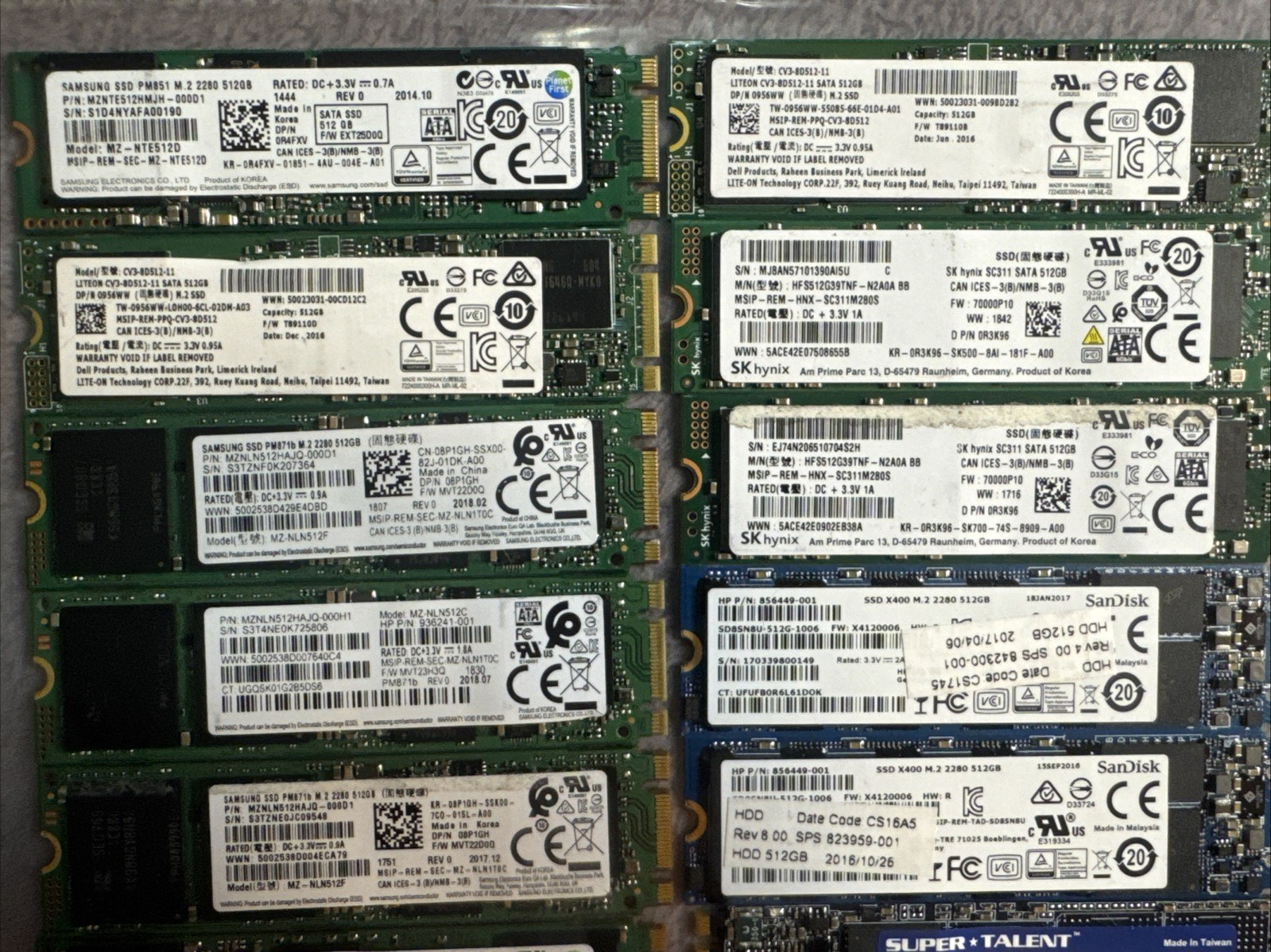 Lot of 120 Mixed Brands 512GB TESTED WORKING 90-100% SATA M.2 2280 SSD