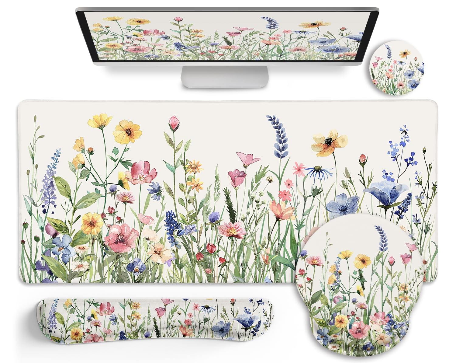 Flower Mouse Pad Set Floral Large Desk Matt for Desktop