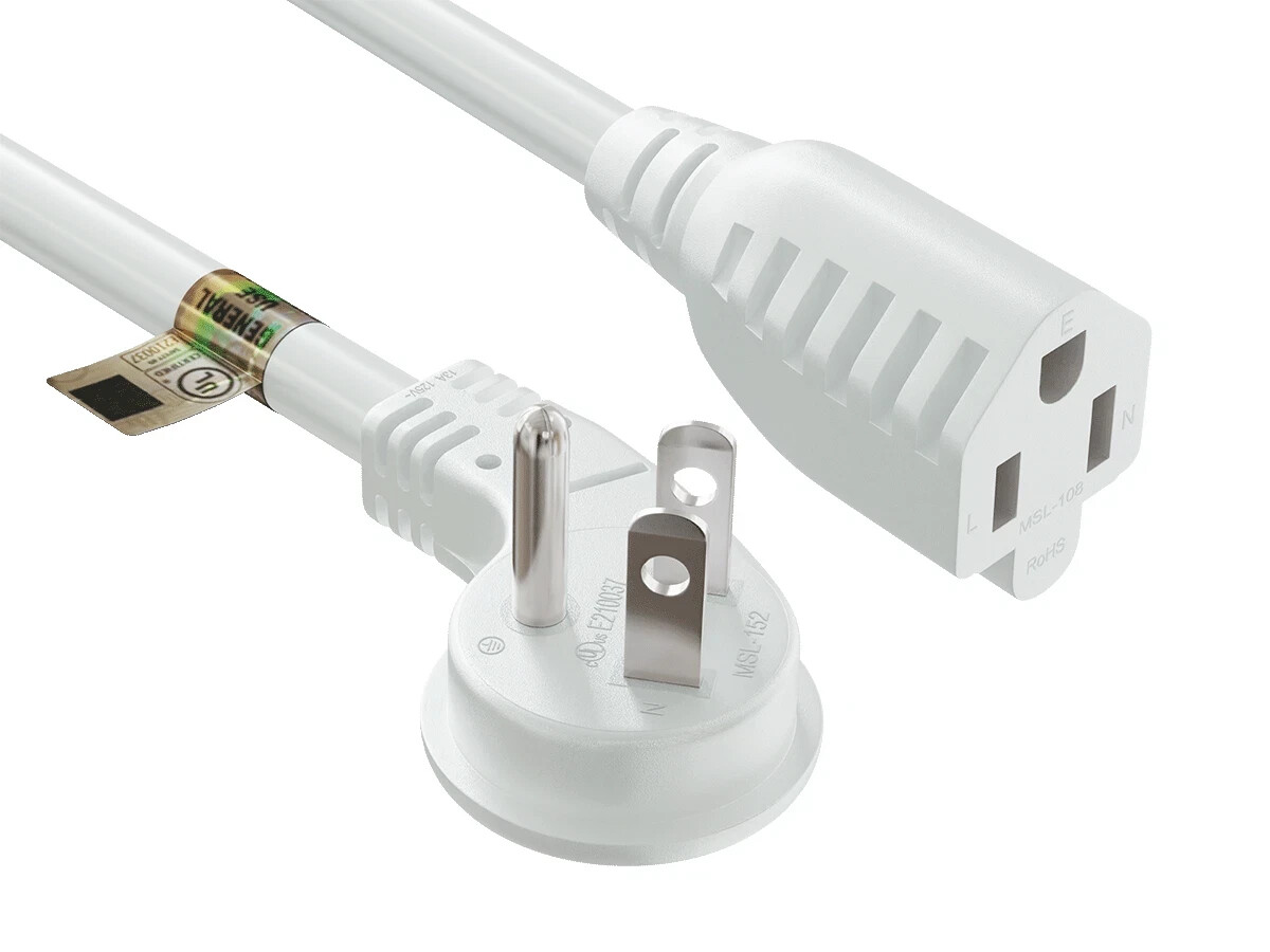 16 AWG Power Extension Cord (NEMA 5-15P to NEMA 5-15R), White - 1ft / 3ft