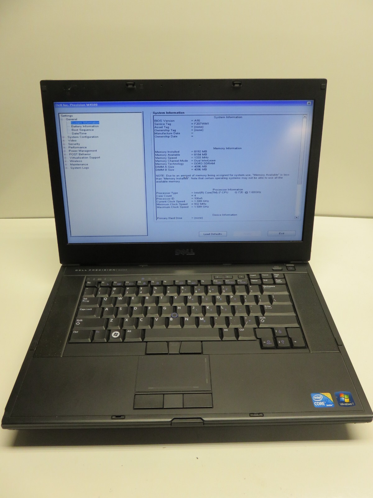 Dell Precision M4500 Laptop Intel Core i7-720QM 4GB 500GB Win XP Quadro FX 880M