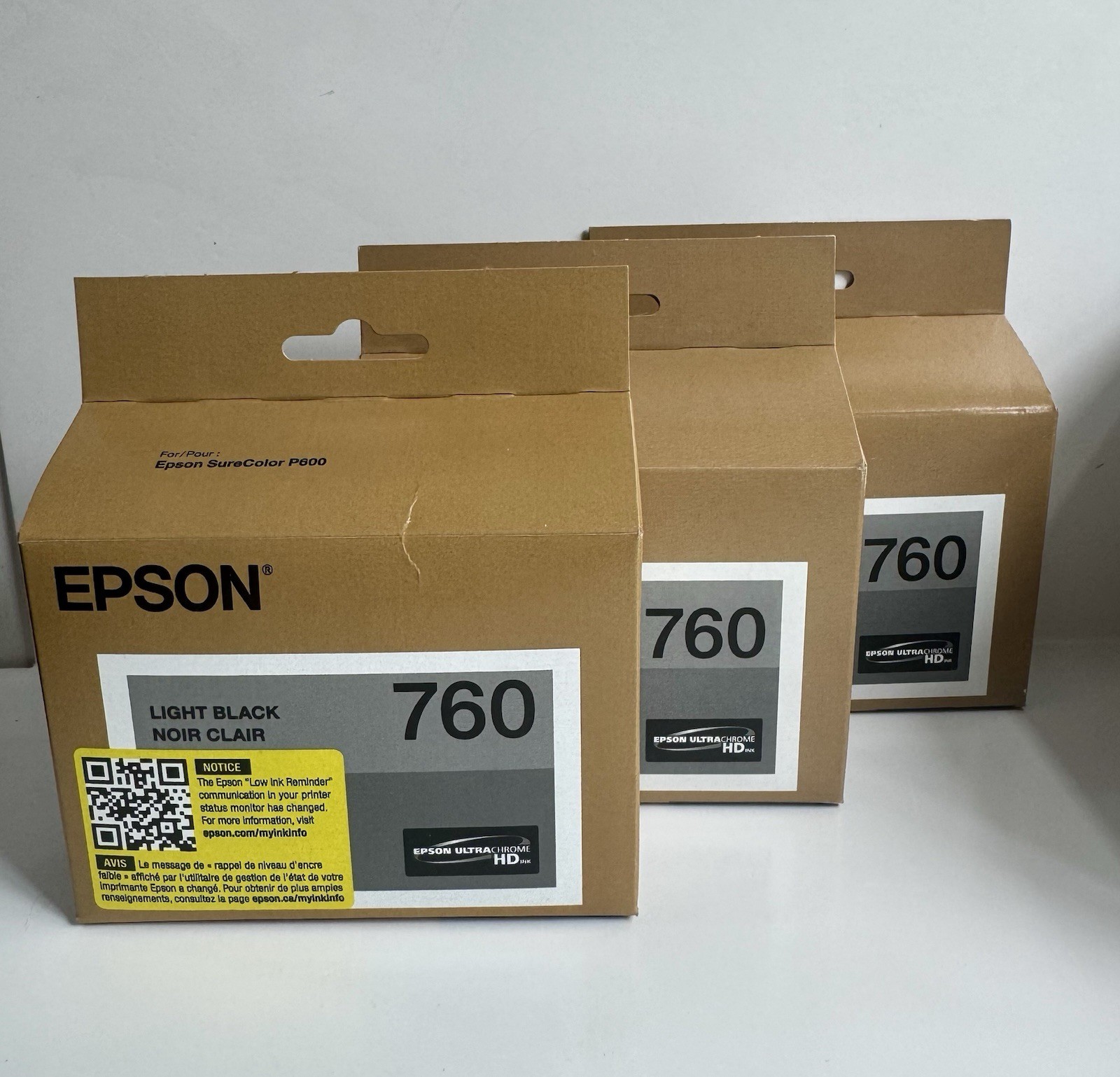 3 Epson 760 Light Black Ink Cartridges