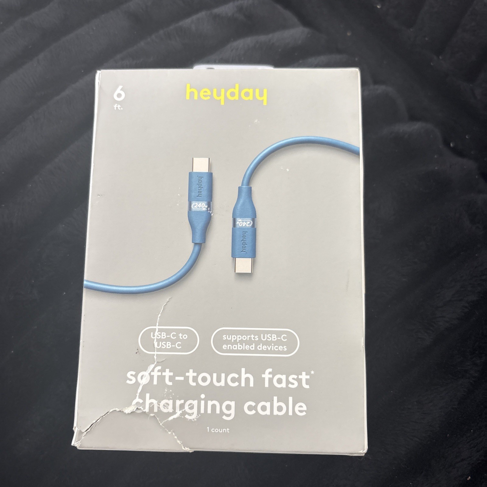 heyday Soft-Touch Fast Charging Power Delivery USB-C to USB-C Cable 6 ft  Blue