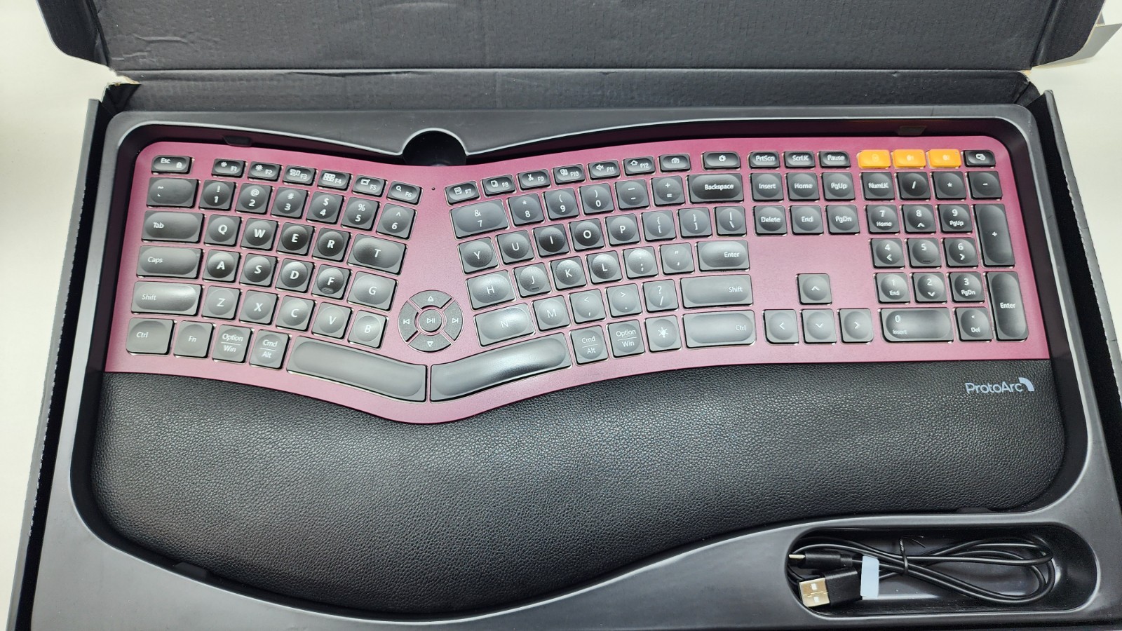 ProtoArc EK01 Plus Ergonomic Split Bluetooth Keyboard USB Wireless Wine Red