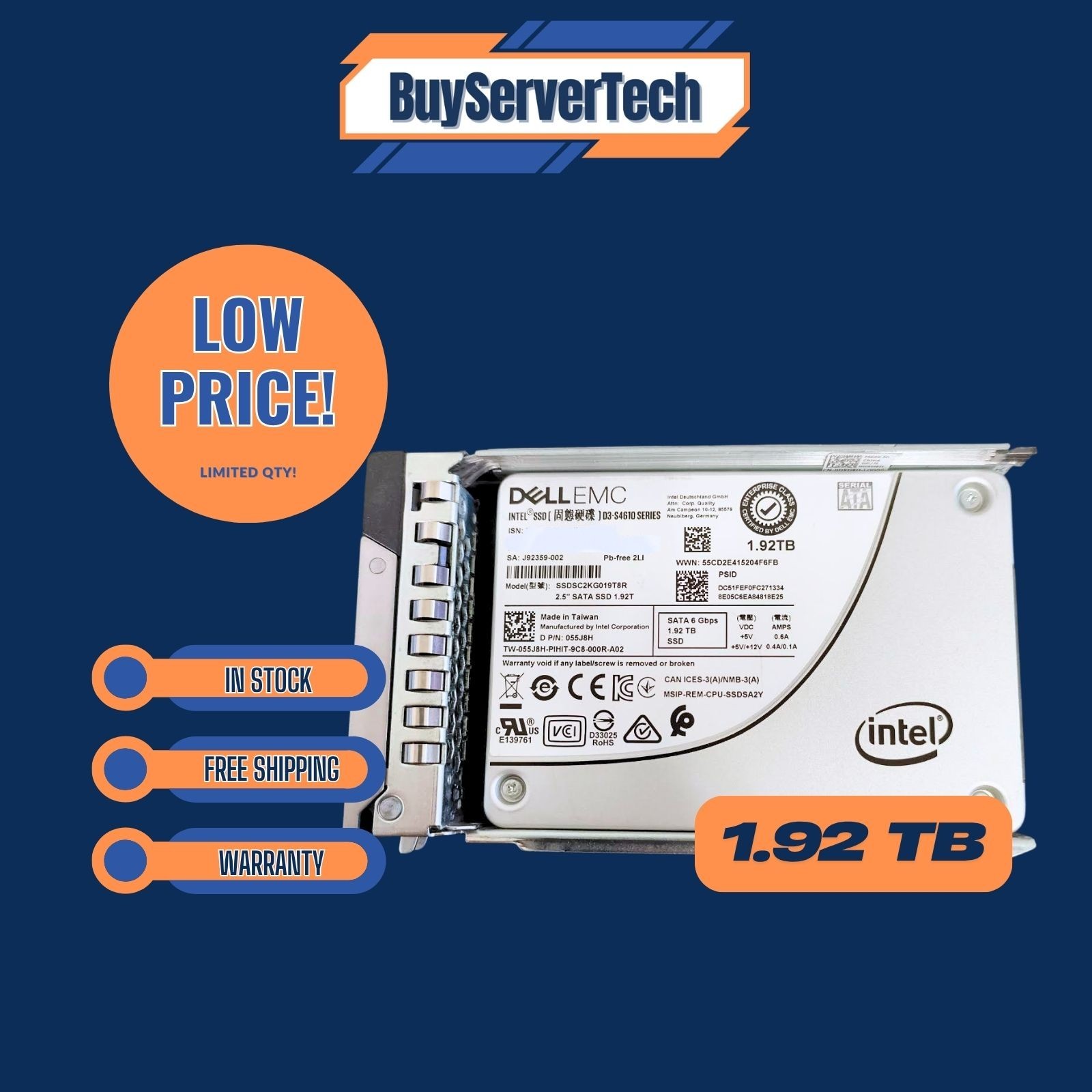 Dell EMC 55J8H Intel D3-S4610 SSDSC2KG019T8R 1.92TB SATA SSD