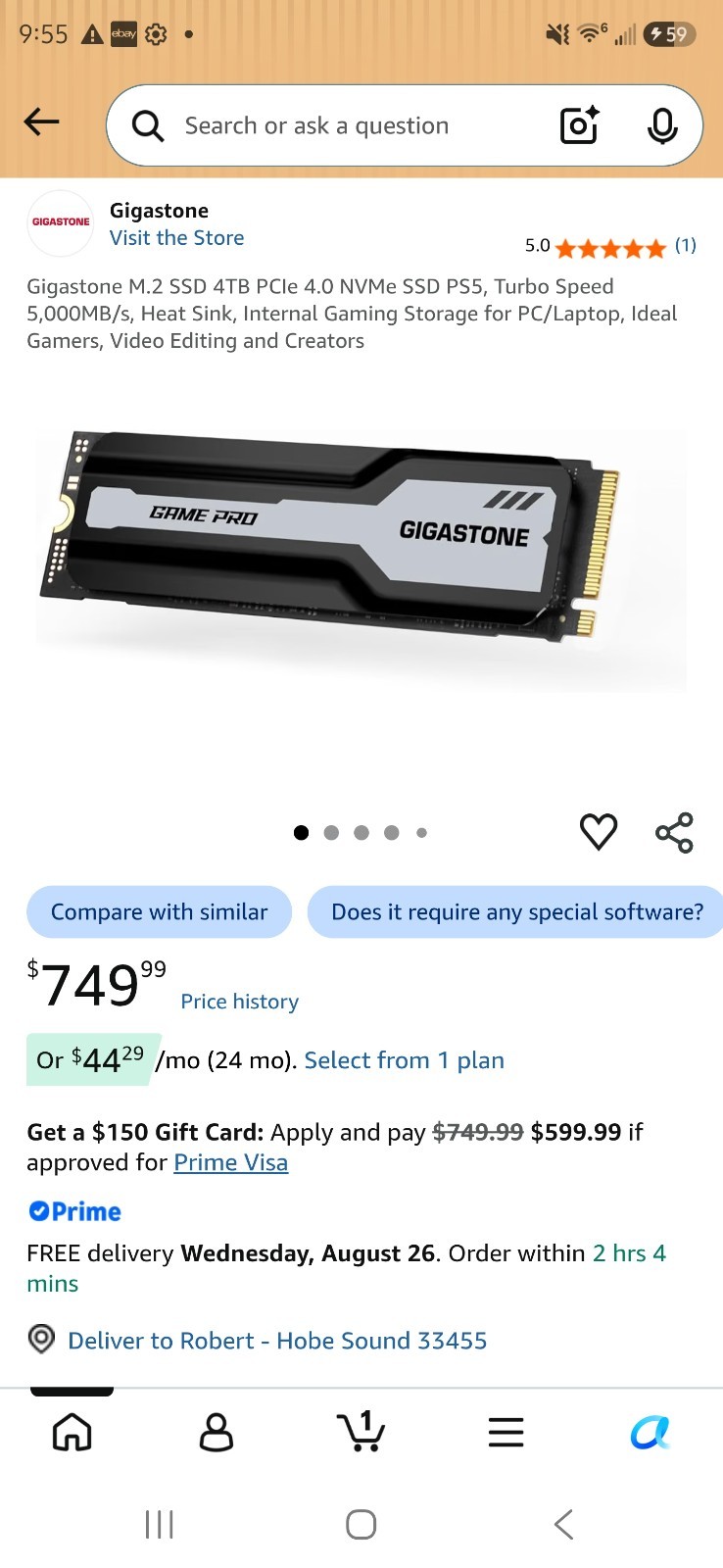 Gigastone M.2 SSD 4TB PCIe 4.0 NVMe SSD PS5, Turbo Speed 5,000MB/s, Heat Sink,