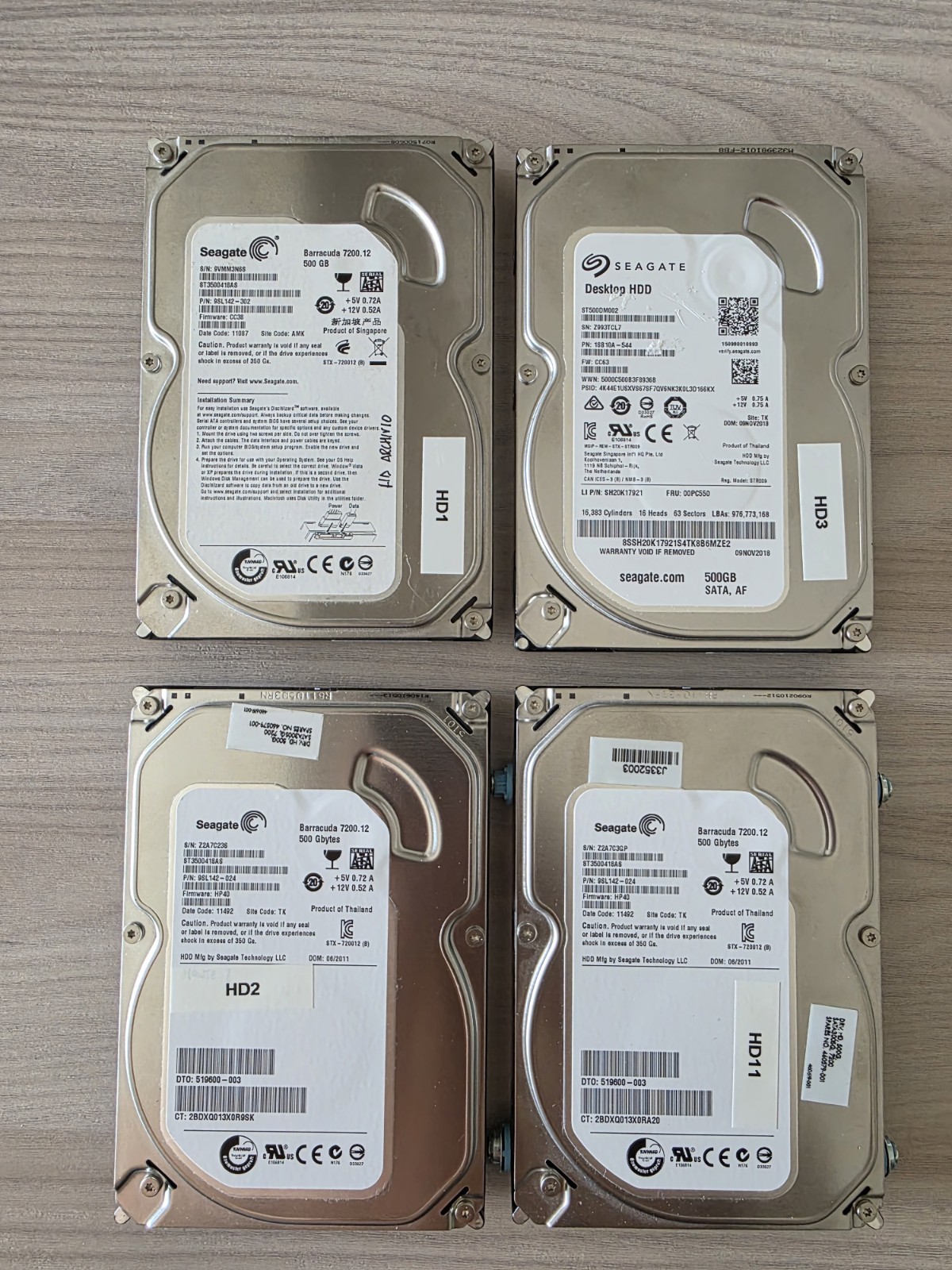 Seagate Barracuda 7200.12 Lot 4x HDD 3.5" SATA 500GB 7200RPM 16MB Hard Drive