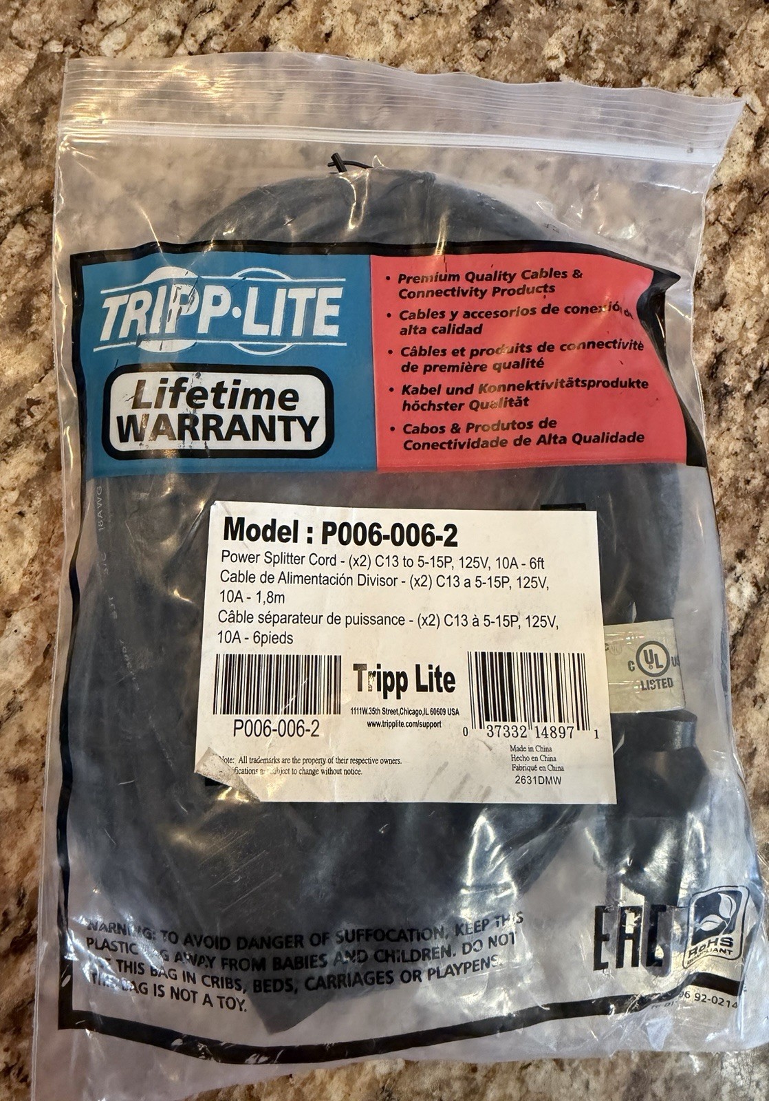 Tripp-Lite Power Splitter Cord Model P006-006-2
