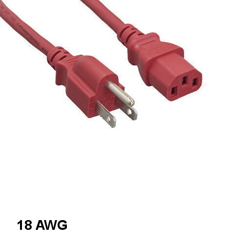 [Lot10] Red 6Ft Standard Power Cord NEMA5-15P to IEC60320 C13 18AWG 10A/125V SJT