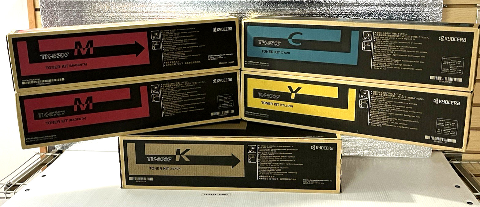 Kyocera TK-8707 Toner CMYK Set (5) OEM NEW Sealed TK-8707K TK-8707C ""07M ""07Y