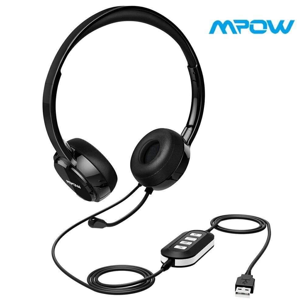 Mpow 071 Headset USB/3.5mm Jack Computer Wired Headphones for PC Skype Phone
