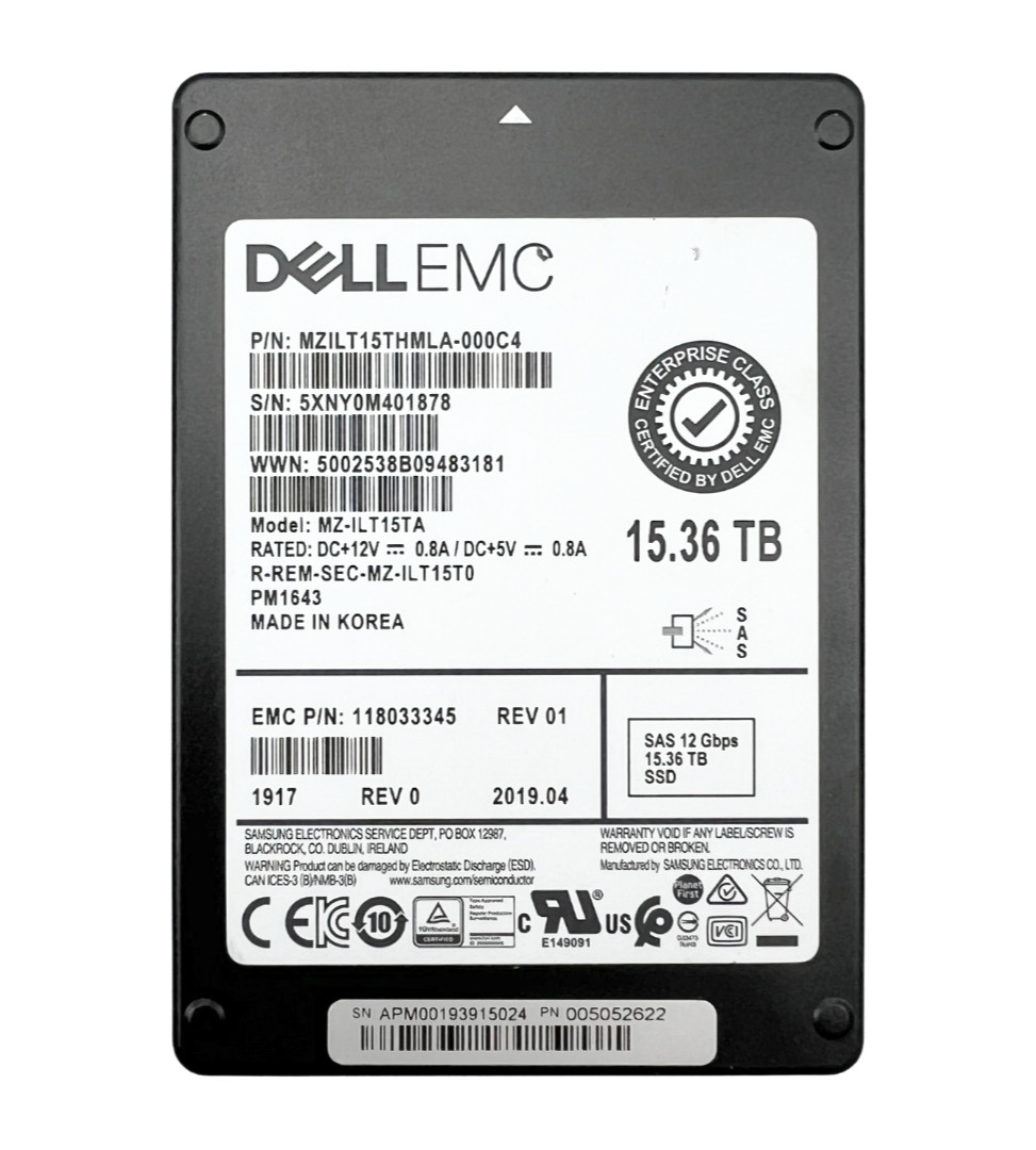 DELL EMC Samsung PM1643 15.36TB SAS 12Gbps MZ-ILT15TA SSD MZILT15THMLA-000C4