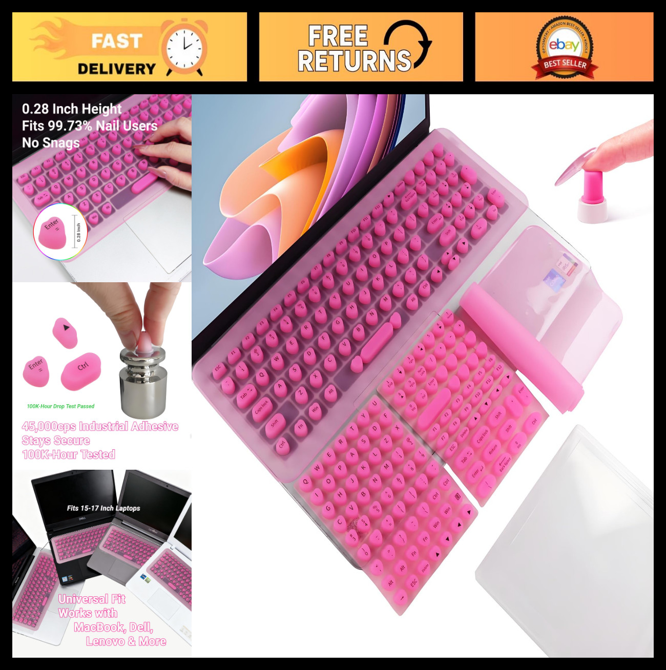 Long Nail Keyboard Stickers & Cover - 119 Keys for 15-17" Laptops, Gift Set