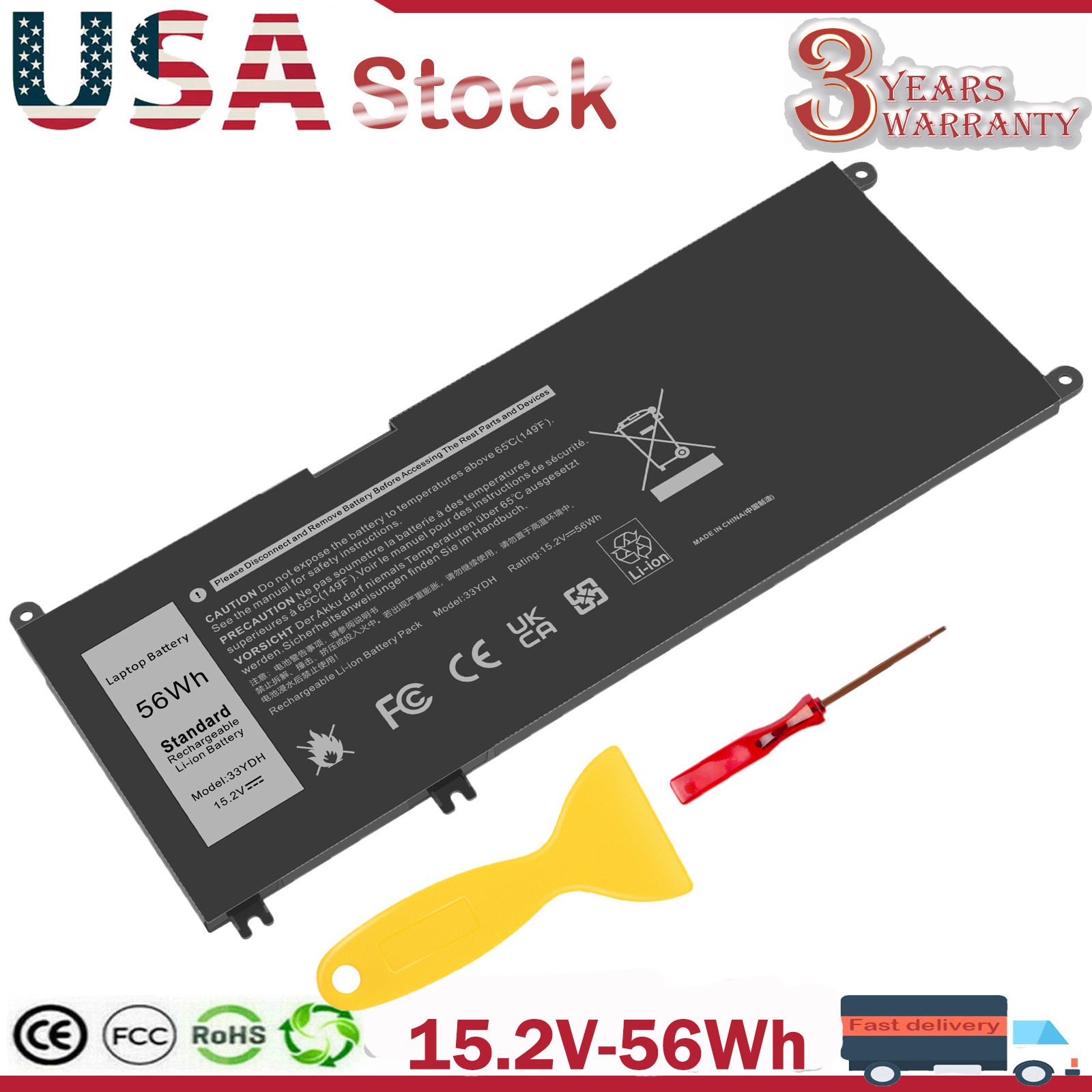 56WH 33YDH Battery For Dell G5 15 5587 G7 15 7588 Vostro 15 7580 7570 W7NKD New