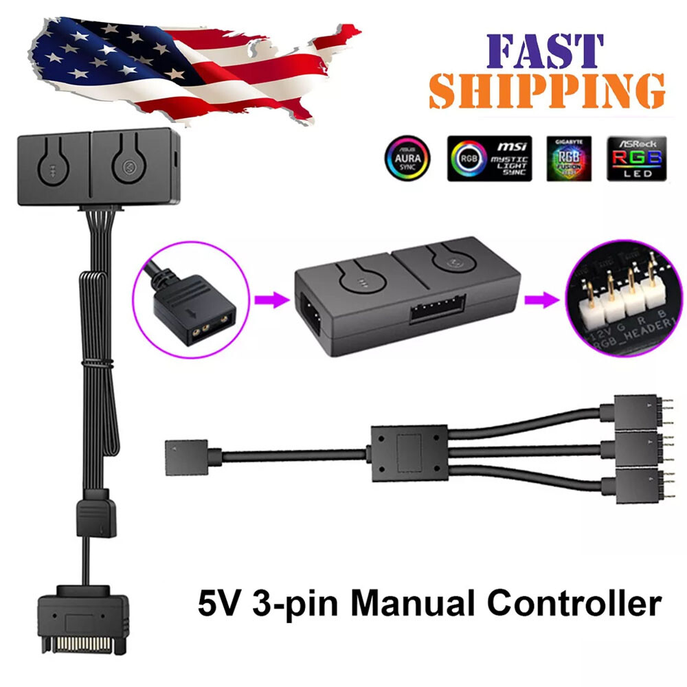 #5V ARGB To 12V RGB Converter with 3-Way Splitter Sync with Motherboard Portable